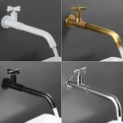 Wall Mounted Bathroom Sink Faucet Cold Water Only, Basin Taps Vintage Brass Single Handles One 3 Hole Washroom Wash Baxin Tap