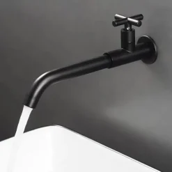 Wall Mounted Bathroom Sink Faucet Cold Water Only, Basin Taps Vintage Brass Single Handles One 3 Hole Washroom Wash Baxin Tap