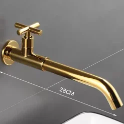 Wall Mounted Bathroom Sink Faucet Cold Water Only, Basin Taps Vintage Brass Single Handles One 3 Hole Washroom Wash Baxin Tap