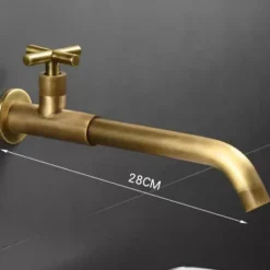 Wall Mounted Bathroom Sink Faucet Cold Water Only, Basin Taps Vintage Brass Single Handles One 3 Hole Washroom Wash Baxin Tap