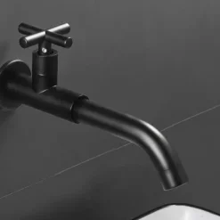 Wall Mounted Bathroom Sink Faucet Cold Only, 360 Swivel Brass Basin Taps, Single Handle One Hole Vessel Tap Washroom