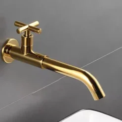 Wall Mounted Bathroom Sink Faucet Cold Only, 360 Swivel Brass Basin Taps, Single Handle One Hole Vessel Tap Washroom