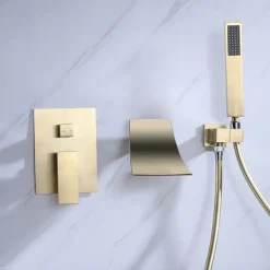 Wall Mounted Bathtub Faucet with Hand Shower, Modern Wall Installation with Ceramic Valve, Bathtub Filling Shower Mixer Faucets, Single Handle Cascading Faucet