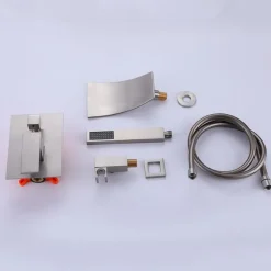 Wall Mounted Bathtub Faucet with Hand Shower, Modern Wall Installation with Ceramic Valve, Bathtub Filling Shower Mixer Faucets, Single Handle Cascading Faucet