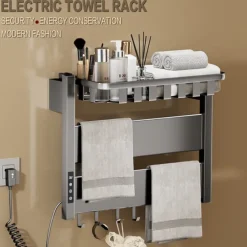 Wall Mounted Electric Towel Warmer with Timer & Temperature Multi-Level Adjustments Hardwired & Plug-in Fast Heating Adorable Contemporary Modern Aluminum 1PC