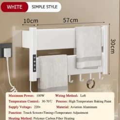 Wall Mounted Electric Towel Warmer with Timer & Temperature Multi-Level Adjustments Hardwired & Plug-in Fast Heating Adorable Contemporary Modern Aluminum 1PC