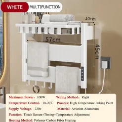 Wall Mounted Electric Towel Warmer with Timer & Temperature Multi-Level Adjustments Hardwired & Plug-in Fast Heating Adorable Contemporary Modern Aluminum 1PC