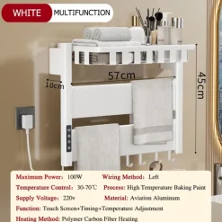 Wall Mounted Electric Towel Warmer with Timer & Temperature Multi-Level Adjustments Hardwired & Plug-in Fast Heating Adorable Contemporary Modern Aluminum 1PC