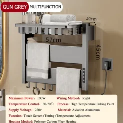 Wall Mounted Electric Towel Warmer with Timer & Temperature Multi-Level Adjustments Hardwired & Plug-in Fast Heating Adorable Contemporary Modern Aluminum 1PC