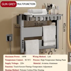 Wall Mounted Electric Towel Warmer with Timer & Temperature Multi-Level Adjustments Hardwired & Plug-in Fast Heating Adorable Contemporary Modern Aluminum 1PC