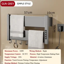 Wall Mounted Electric Towel Warmer with Timer & Temperature Multi-Level Adjustments Hardwired & Plug-in Fast Heating Adorable Contemporary Modern Aluminum 1PC