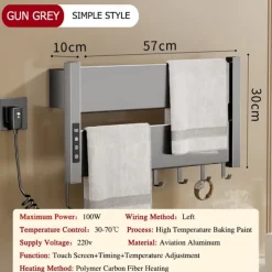 Wall Mounted Electric Towel Warmer with Timer & Temperature Multi-Level Adjustments Hardwired & Plug-in Fast Heating Adorable Contemporary Modern Aluminum 1PC