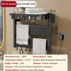 Wall Mounted Electric Towel Warmer with Timer & Temperature Multi-Level Adjustments Hardwired & Plug-in Fast Heating Adorable Contemporary Modern Aluminum 1PC