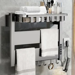 Wall Mounted Electric Towel Warmer with Timer & Temperature Multi-Level Adjustments Hardwired & Plug-in Fast Heating Adorable Contemporary Modern Aluminum 1PC