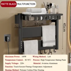 Wall Mounted Electric Towel Warmer with Timer & Temperature Multi-Level Adjustments Hardwired & Plug-in Fast Heating Adorable Contemporary Modern Aluminum 1PC