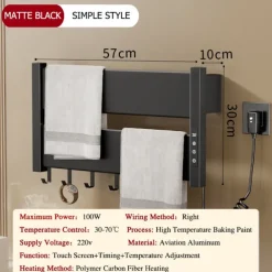 Wall Mounted Electric Towel Warmer with Timer & Temperature Multi-Level Adjustments Hardwired & Plug-in Fast Heating Adorable Contemporary Modern Aluminum 1PC