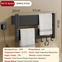 Wall Mounted Electric Towel Warmer with Timer & Temperature Multi-Level Adjustments Hardwired & Plug-in Fast Heating Adorable Contemporary Modern Aluminum 1PC