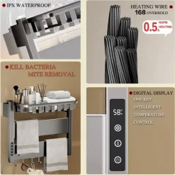 Wall Mounted Electric Towel Warmer with Timer & Temperature Multi-Level Adjustments Hardwired & Plug-in Fast Heating Adorable Contemporary Modern Aluminum 1PC