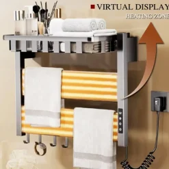 Wall Mounted Electric Towel Warmer with Timer & Temperature Multi-Level Adjustments Hardwired & Plug-in Fast Heating Adorable Contemporary Modern Aluminum 1PC