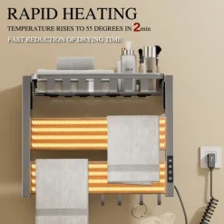 Wall Mounted Electric Towel Warmer with Timer & Temperature Multi-Level Adjustments Hardwired & Plug-in Fast Heating Adorable Contemporary Modern Aluminum 1PC