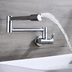 Wall Mounted Kitchen Faucet,Pot Filler Type Silvery Single Handle One Hole Contemporary Kitchen Taps with Cold Water Only