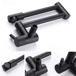 Wall Mounted Kitchen Faucet,Brass Single Handle One Hole Widespread Foldable and Rotatable Painted Finishes Pot Filler Contemporary Kitchen Taps with Hot and Cold Water