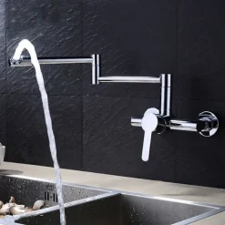 Wall Mounted Kitchen Sink Mixer Faucet, Foldable Pot Filler Facuet,Single Handle Two Holes Folding Taps, Electroplated / Painted Finishes Pull-out / Pull-down / Pot Filler Wall Mounted / Brass