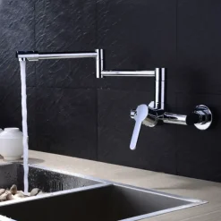 Wall Mounted Kitchen Sink Mixer Faucet, Foldable Pot Filler Facuet,Single Handle Two Holes Folding Taps, Electroplated / Painted Finishes Pull-out / Pull-down / Pot Filler Wall Mounted / Brass