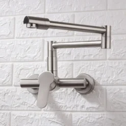 Wall Mounted Kitchen Sink Mixer Faucet, Foldable Pot Filler Facuet,Single Handle Two Holes Folding Taps, Electroplated / Painted Finishes Pull-out / Pull-down / Pot Filler Wall Mounted / Brass