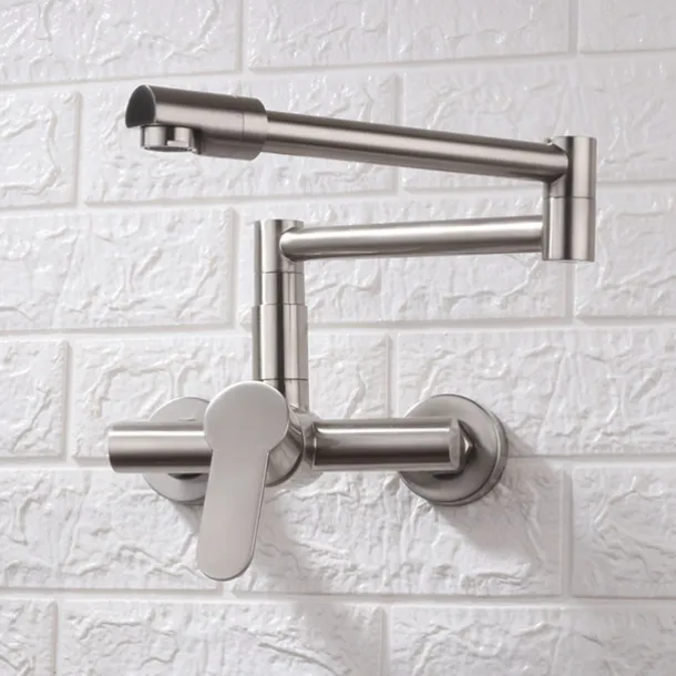 Wall Mounted Kitchen Sink Mixer Faucet, Foldable Pot Filler Facuet,Single Handle Two Holes Folding Taps, Electroplated / Painted Finishes Pull-out / Pull-down / Pot Filler Wall Mounted / Brass