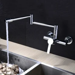 Wall Mounted Kitchen Sink Mixer Faucet, Foldable Pot Filler Facuet,Single Handle Two Holes Folding Taps, Electroplated / Painted Finishes Pull-out / Pull-down / Pot Filler Wall Mounted / Brass