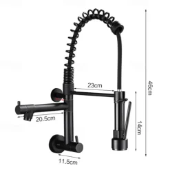 Wall Mounted Kitchen Sink Faucet Only Cold Water Pull Down Sprayer, 360 Swivel Pull Out Kitchen Taps 2 Sprayer Mode Vessel Water Tap Gold Black Chrome
