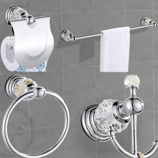 Wall Mounted Silver Bathroom Hardware Towel Bar, Robe Hook, Towel Holder, Toilet Paper Holder, 304Stainless Steel - for Home and Hotel bathroom