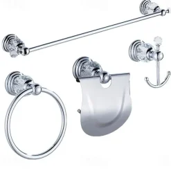 Wall Mounted Silver Bathroom Hardware Towel Bar, Robe Hook, Towel Holder, Toilet Paper Holder, 304Stainless Steel - for Home and Hotel bathroom