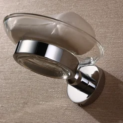 Wall Mounted Soap Holder with Glass Cup Chrome,Soap Dish for Shower Wall Chrome-Durable and Sturdy,Easy to Install-Solid Brass