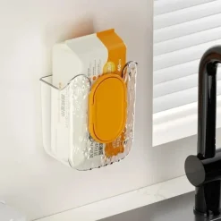 Wall Mounted Tissue Box, Kitchen Wipes Storage Box, No Punching Self-Adhesive Wall-Mounted Toilet Paper Holder