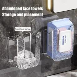 Wall Mounted Tissue Box, Kitchen Wipes Storage Box, No Punching Self-Adhesive Wall-Mounted Toilet Paper Holder