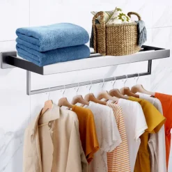Wall Mounted Towel Bar Bathroom Towel Rail, SUS304 Stainless Steel 60cm Towel Rack Towel Holder, Modern Wall Mounted Clothes Holder Bathroom Towel Hanger