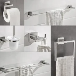 Wall Mounted Towel Bar Robe Hook Toilet Brush Holder New Design Creative Contemporary Modern Stainless Steel Low-carbon Steel Metal 1pc Bathroom