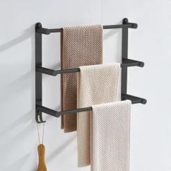 Wall Mounted Towel Rack with Hooks,Stainless Steel 3-TierTowel Bar Storage Shelf for Bathroom 30cm~70cm Towel Holder Towel Rail Towel Hanger