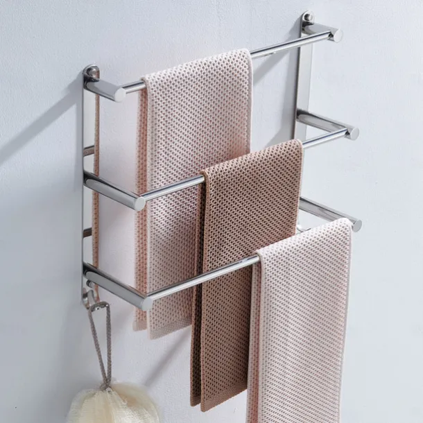 Wall Mounted Towel Rack with Hooks,Stainless Steel 3-TierTowel Bar Storage Shelf for Bathroom 30cm~70cm Towel Holder Towel Rail Towel Hanger