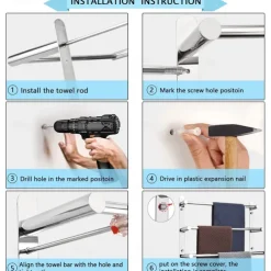 Wall Mounted Towel Rack with Hooks,Stainless Steel 3-TierTowel Bar Storage Shelf for Bathroom 30cm~70cm Towel Holder Towel Rail Towel Hanger