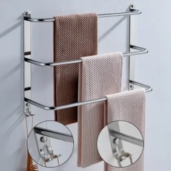 Wall Mounted Towel Rack,Stainless Steel 3-TierTowel Bar Storage Shelf for Bathroom 60cm Towel Holder Towel Rail Towel Hanger