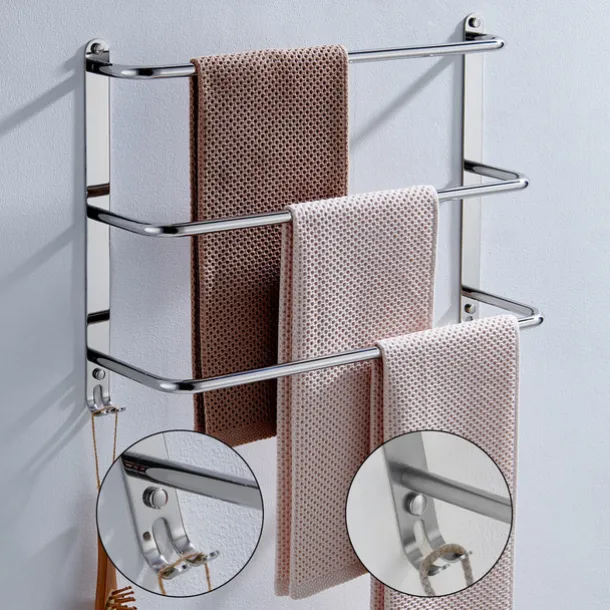 Wall Mounted Towel Rack,Stainless Steel 3-TierTowel Bar Storage Shelf for Bathroom 60cm Towel Holder Towel Rail Towel Hanger