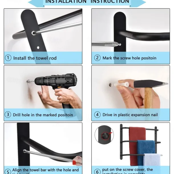 Wall Mounted Towel Rack,Stainless Steel 3-TierTowel Bar Storage Shelf for Bathroom 60cm Towel Holder Towel Rail Towel Hanger