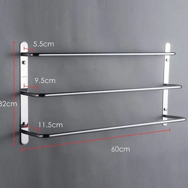 Wall Mounted Towel Rack,Stainless Steel 3-TierTowel Bar Storage Shelf for Bathroom 60cm Towel Holder Towel Rail Towel Hanger