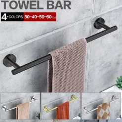 Wall Mounted Towel Rail, Bath Accessories Thicken Stainless Steel Shower Towel Rack for Bathroom, Towel Holder 30-60cm