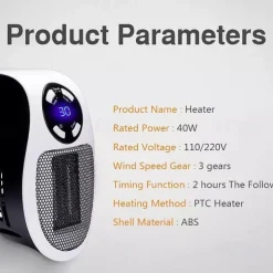 Wall Space Heater, Portable Electric Heater with Programmable Adjustable Thermostat, Overheat Protection, Precise LED Display, Heater for Office Dorm Room