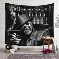 wall tapestry art decor blanket curtain hanging home bedroom living room decoration skull suit gentleman polyester