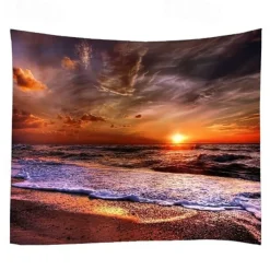 Wall Tapestry Art Decor Blanket Curtain Picnic Tablecloth Hanging Home Bedroom Living Room Dorm Decoration Landscape Beach Sea Ocean Wave Sunrise Sunset Rosy Cloud